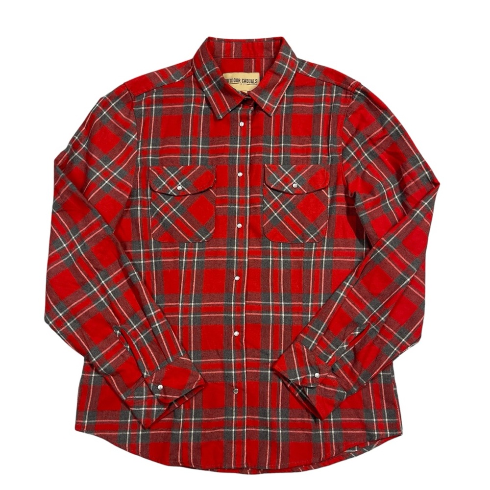 OUTDOOR CASUALS Plaid Long Sleeve Shirt Style Pearl Snap Flannel Women 1X EUC
